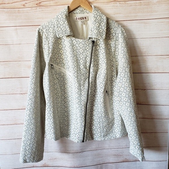 Dolan Left Coast Rossi Eyelet 100% Cotton Moto Jacket Blue White Size 2X - Picture 2 of 12